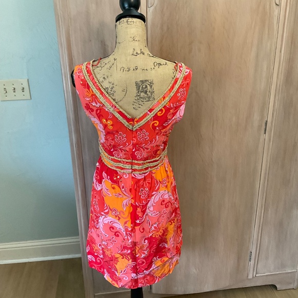MUSE Boston Proper Mod Y2K pucci inspired retro floral silk Lotus dress coral 6 - Picture 4 of 15